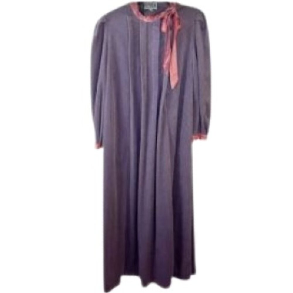 Vintage 1950's Keyloun Womens Zip Robe Purple Velour Pink Satin Bow Trim M